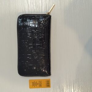Tory Burch embossed black patent leather wallet